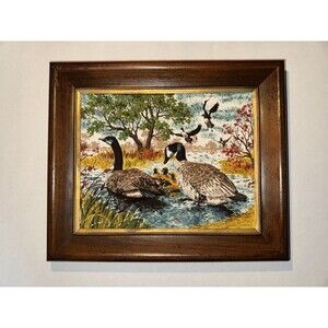 VTG Geese Framed Picture Custom Made House N Home Fabric Waterfowl Birds